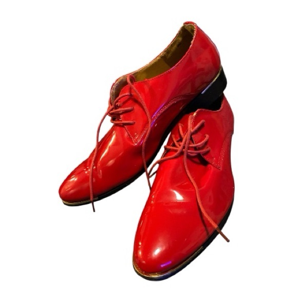 Men\'s Red Patent Oxfords with Red Laces